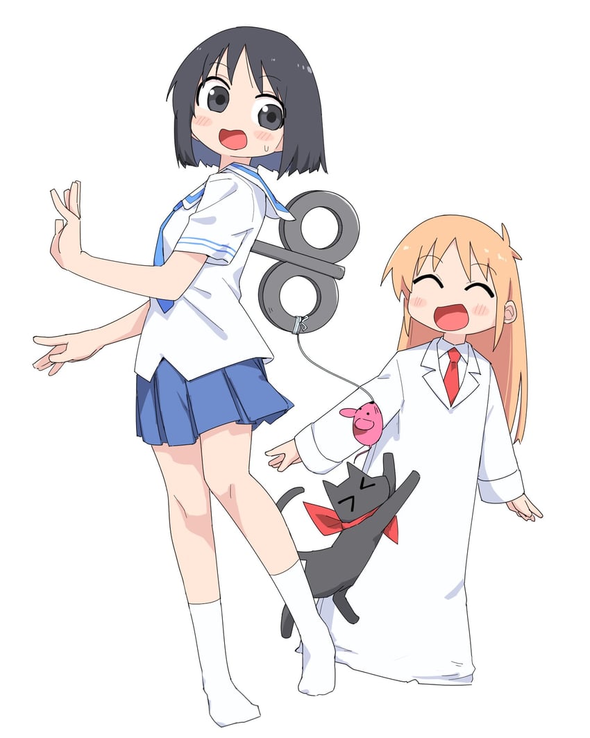 shinonome nano, professor shinonome, and sakamoto (nichijou) drawn by yachima_tana
