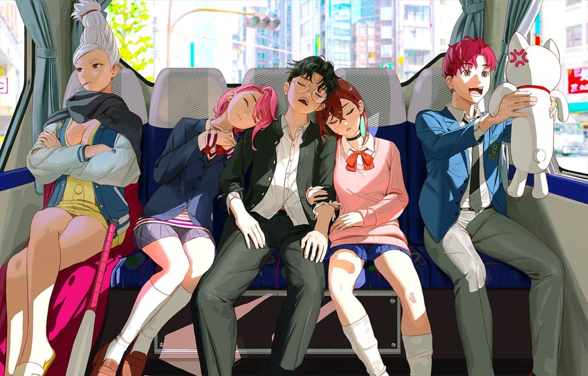 ayase momo, takakura ken, turbo granny, ayase seiko, shiratori aira, and 1 more (dandadan) drawn by kisherart