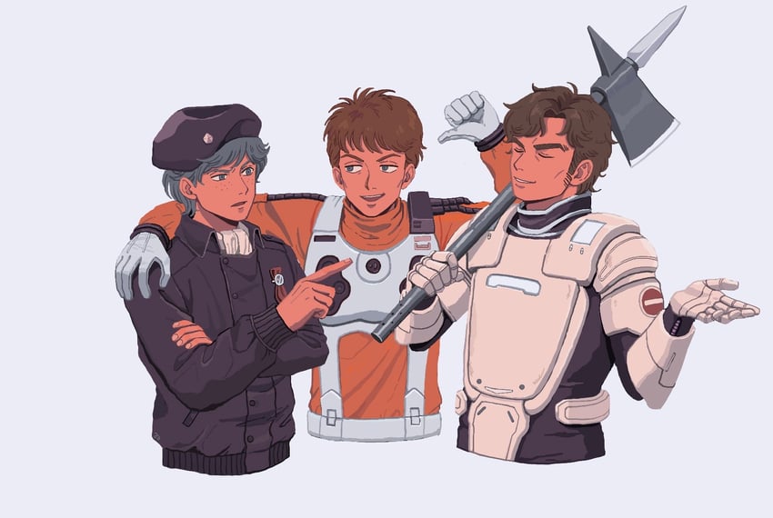 dusty attenborough, oliver poplan, and walter von schenkopp (ginga eiyuu densetsu) drawn by 23011620x