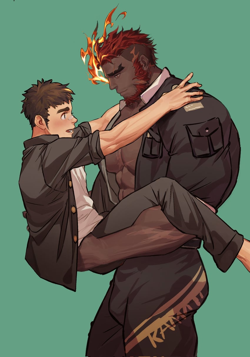 hephaestus and protagonist 1 (tokyo afterschool summoners) drawn by baimeme