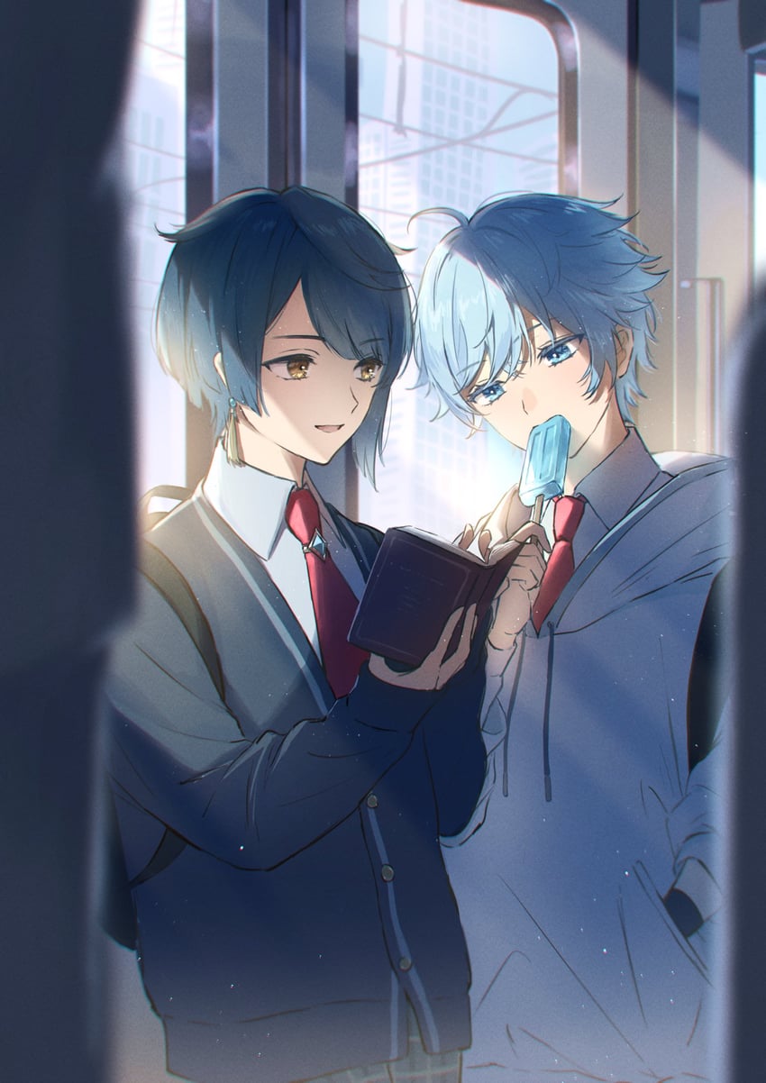 xingqiu and chongyun (genshin impact and 1 more) drawn by misaki_(mskmmti)