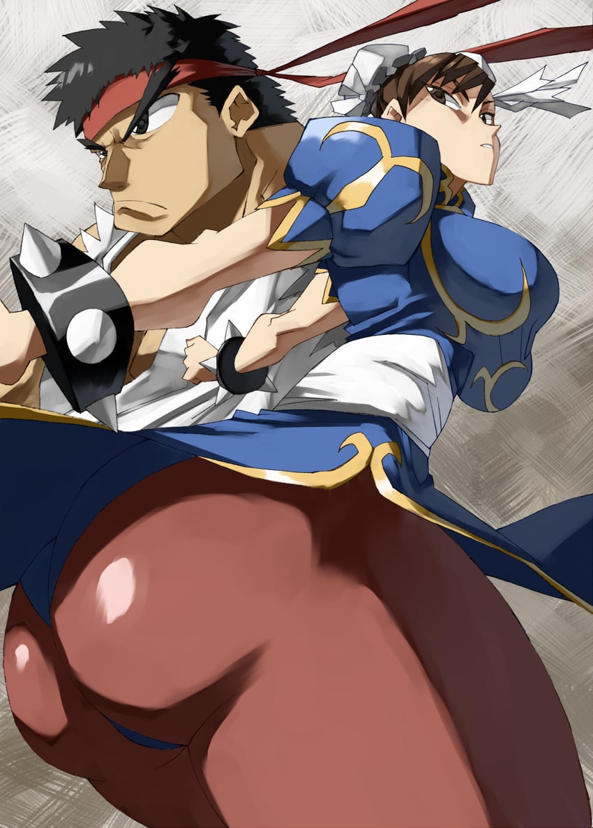 chun-li and ryu (street fighter) drawn by shino_(2919)