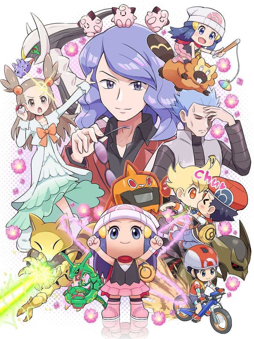 dawn, rotom, lucas, clefairy, giratina, and 8 more (pokemon and 1 more) drawn by pokemoa