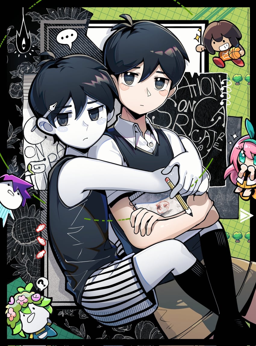 sunny, omori, aubrey, basil, kel, and 2 more (omori) drawn by zs_zealsummer