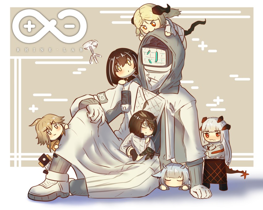 doctor, saria, silence, ifrit, ptilopsis, and 3 more (arknights) drawn by najashi