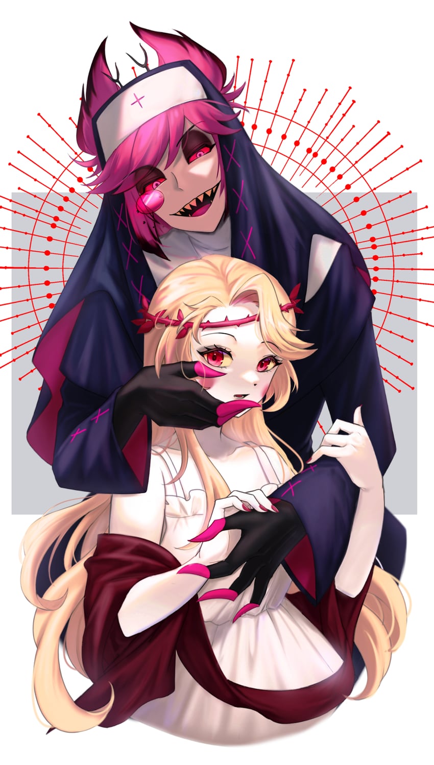 charlie morningstar and alastor (hazbin hotel) drawn by sand_(redsunny924)