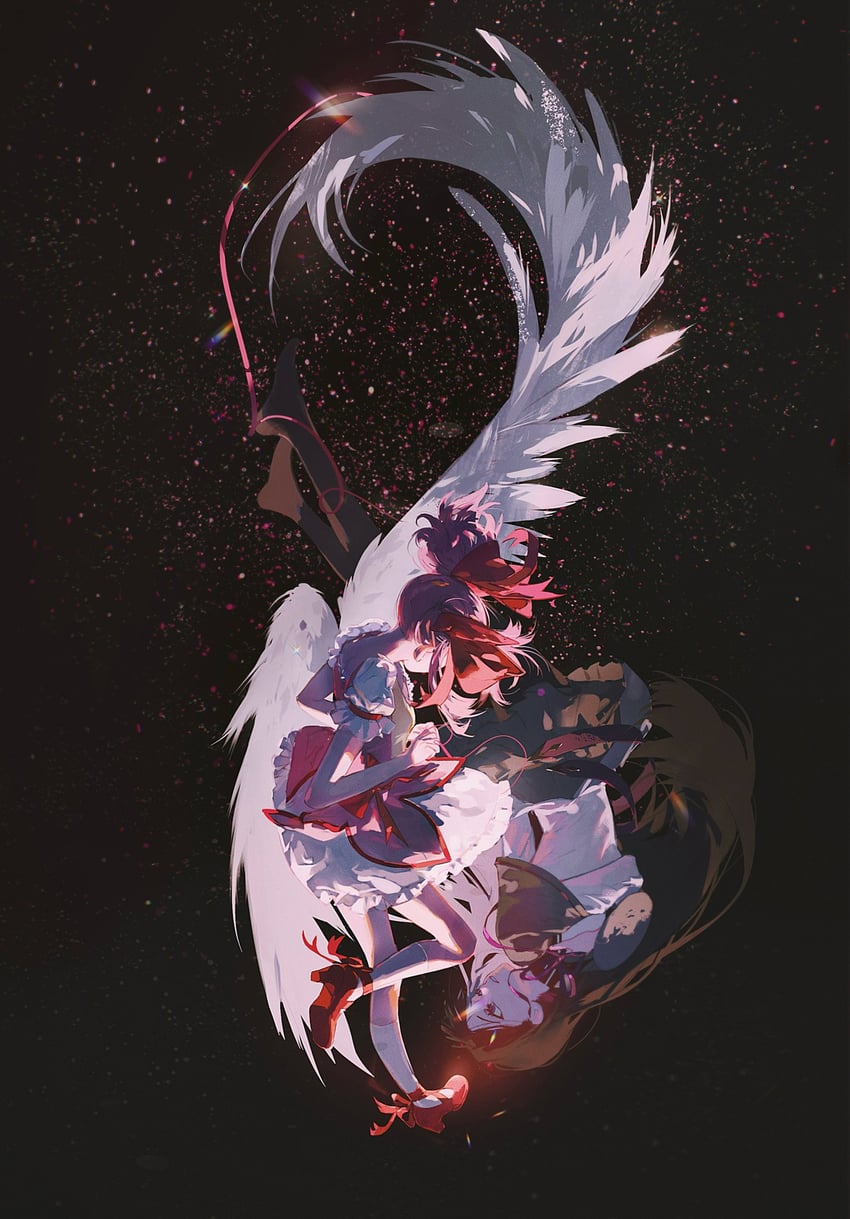 akemi homura and kaname madoka (mahou shoujo madoka magica) drawn by ainimo5