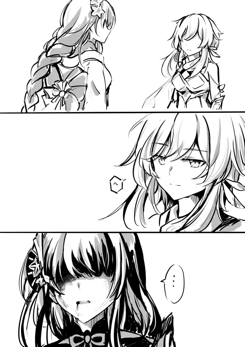 lumine and raiden shogun (genshin impact) drawn by sen_jin_chen