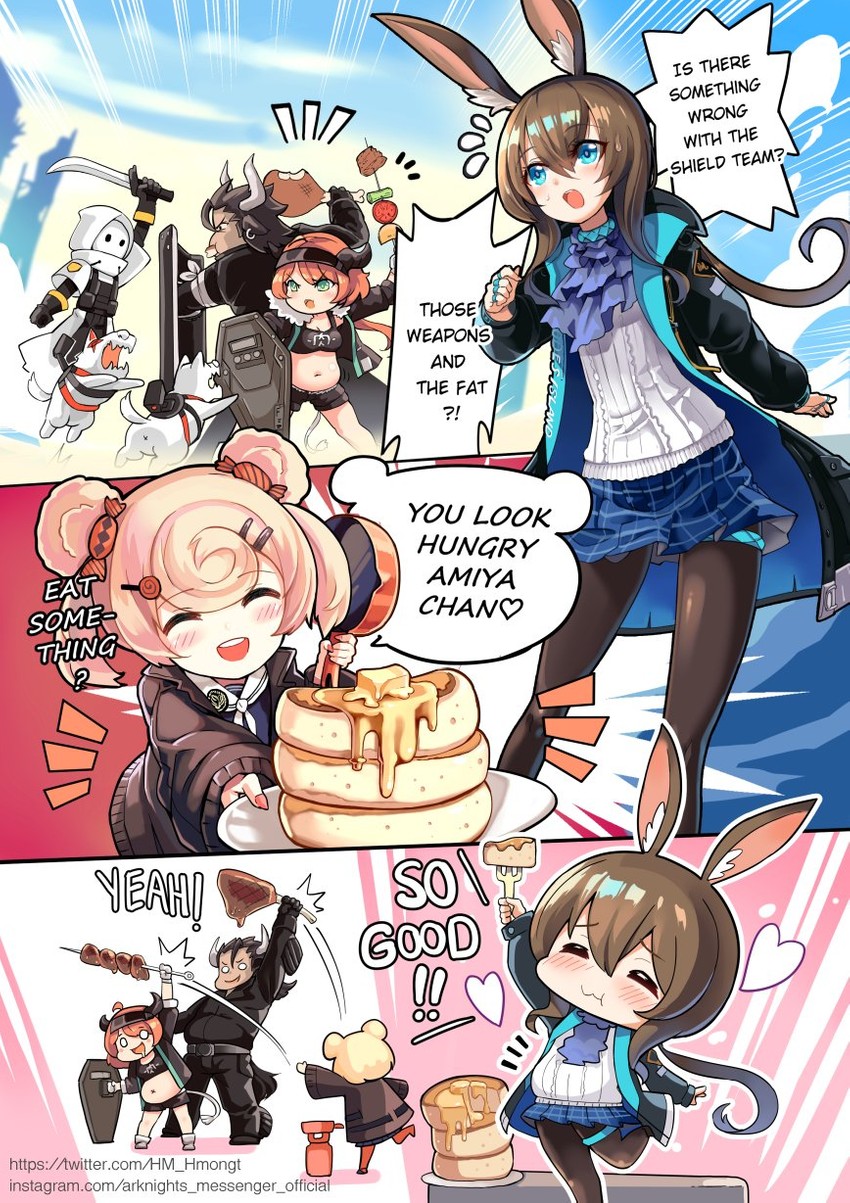 amiya, gummy, croissant, matterhorn, and reunion soldier (arknights) drawn by hm_(hmongt)