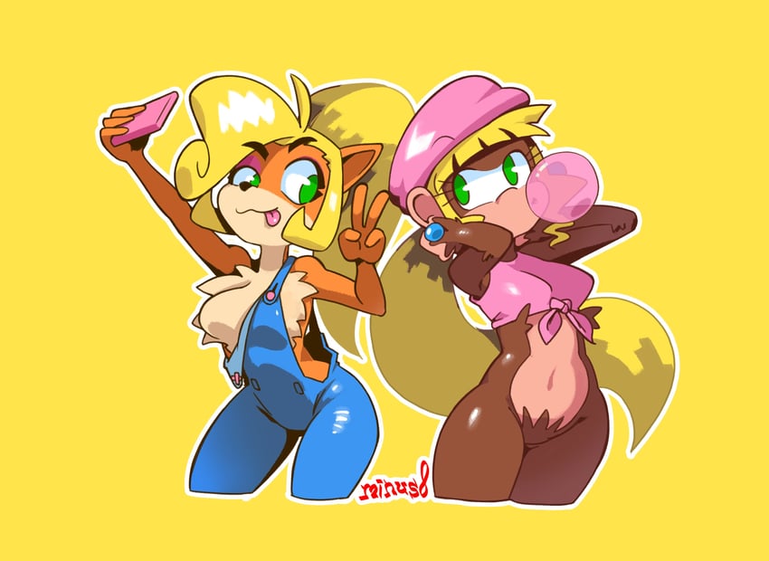 coco bandicoot and dixie kong (donkey kong and 1 more) drawn by minuspal