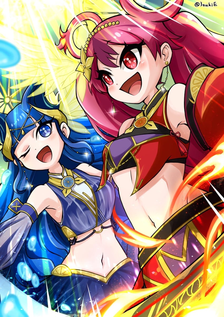 ni-ni the mirror mikanko, ha-re the sword mikanko, and uzuhime the manifested mikanko (yu-gi-oh!) drawn by 3zukie