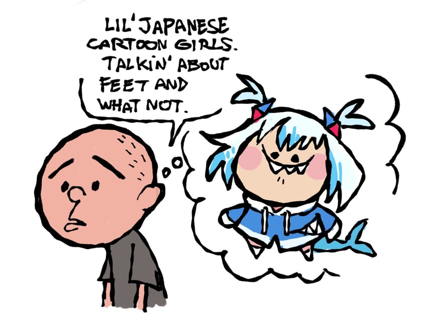 gawr gura and karl pilkington (hololive and 2 more) drawn by hernyed