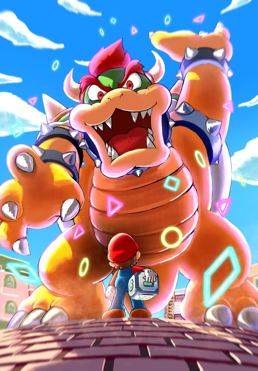 mario, bowser, and impostor bowser (mario and 2 more) drawn by maribou_(supermaribou)