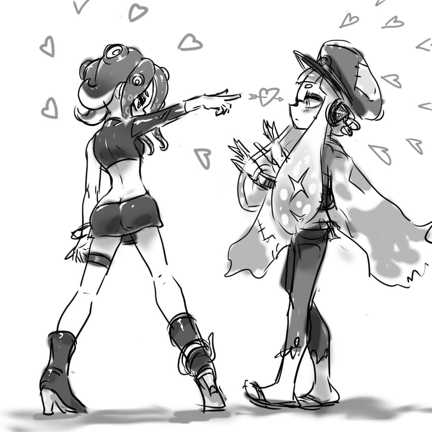 inkling player character, inkling girl, octoling player character, octoling girl, agent 8, and 1 more (splatoon and 3 more) drawn by koharu2.5
