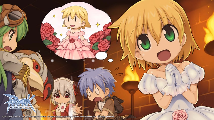 high priest, novice, paladin, and peco peco (ragnarok online) drawn by yuichirou