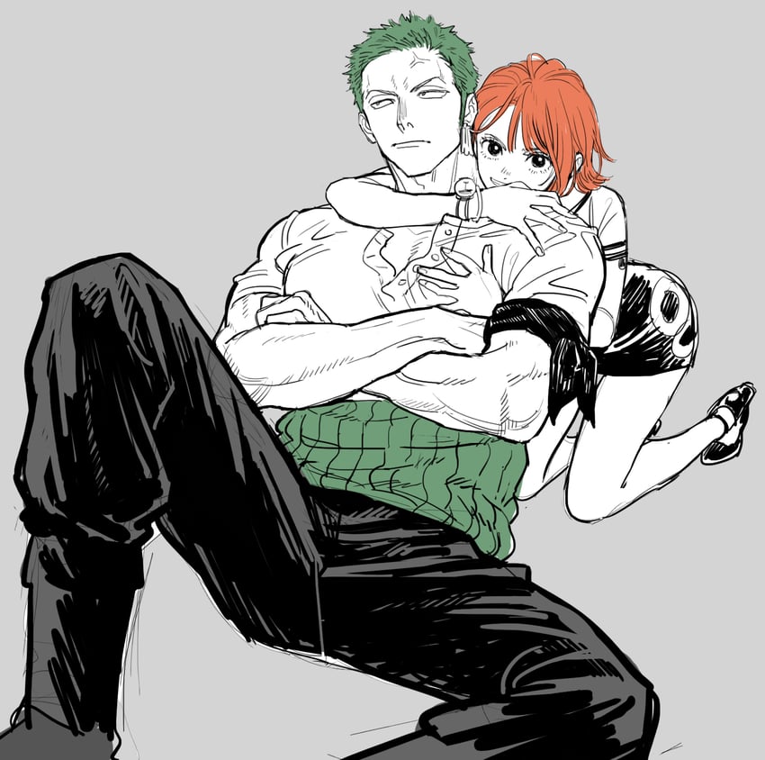 nami and roronoa zoro (one piece) drawn by maiko_(setllon)