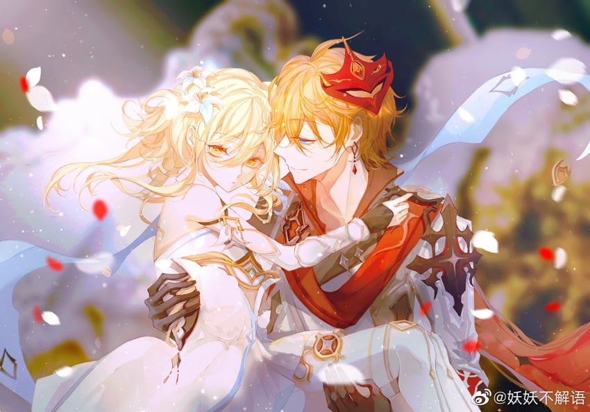 lumine and tartaglia (genshin impact) drawn by chu_hui_jia_he_li