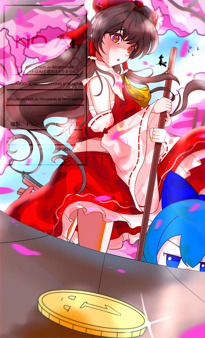 hakurei reimu, kirisame marisa, and cirno (touhou) drawn by hirwannew