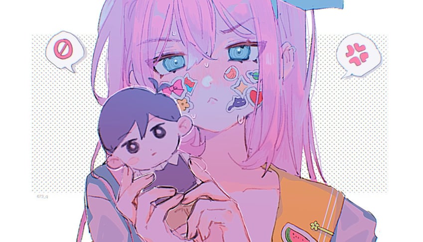 sunny, aubrey, and mewo (omori) drawn by 673_q