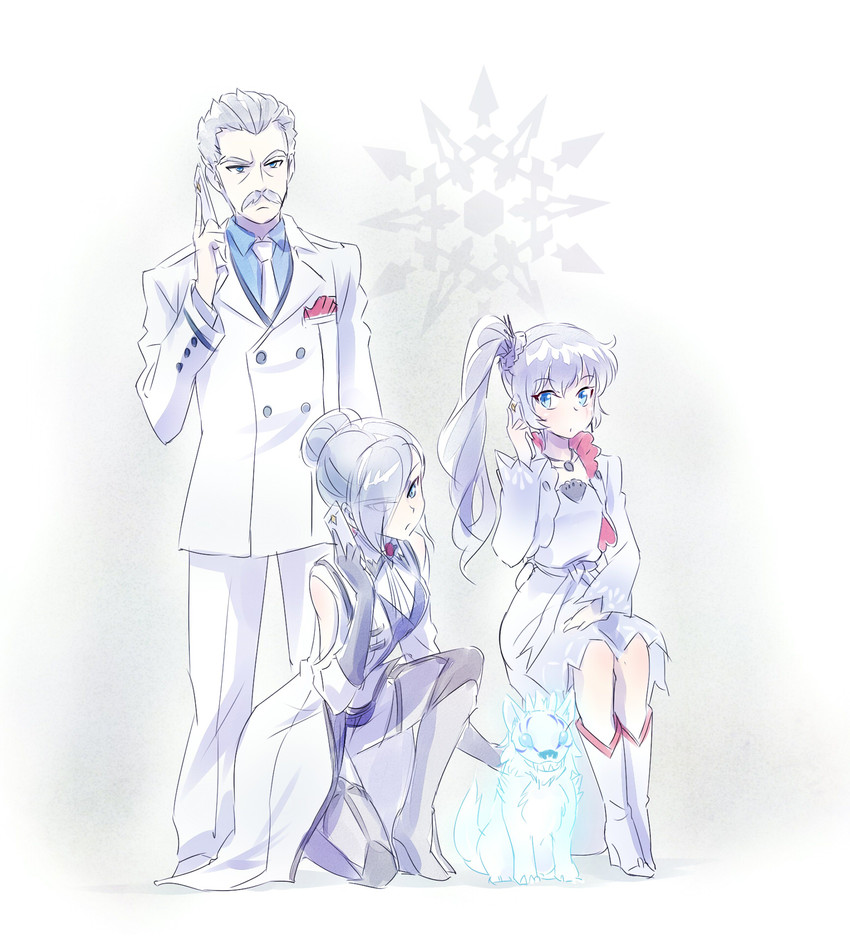 weiss schnee, winter schnee, grimm, beowolf, and jacques schnee (rwby) drawn by iesupa