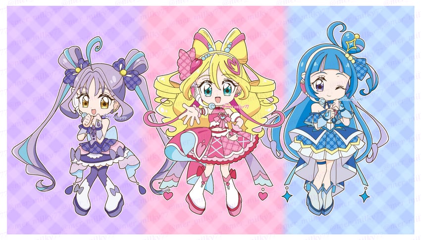 sakura uta, cure idol, shigure kokoro, aokaze nana, cure wink, and 1 more (precure and 1 more) drawn by meru_(mer_milky77)