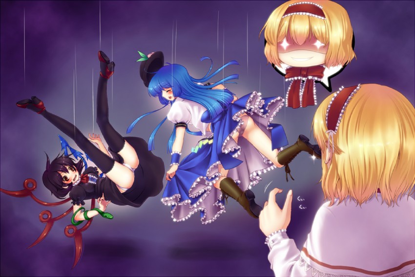 alice margatroid, hinanawi tenshi, and houjuu nue (touhou) drawn by kyrie_(artist)