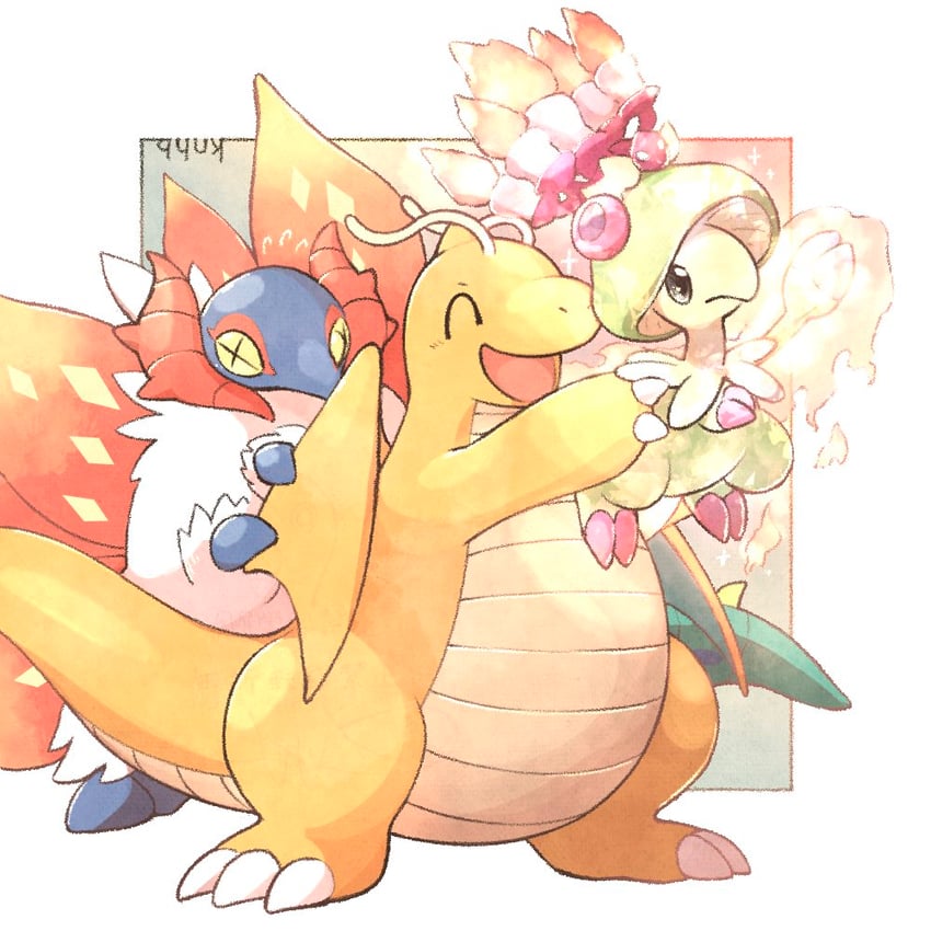 dragonite, breloom, and slither wing (pokemon) drawn by knhb_tail