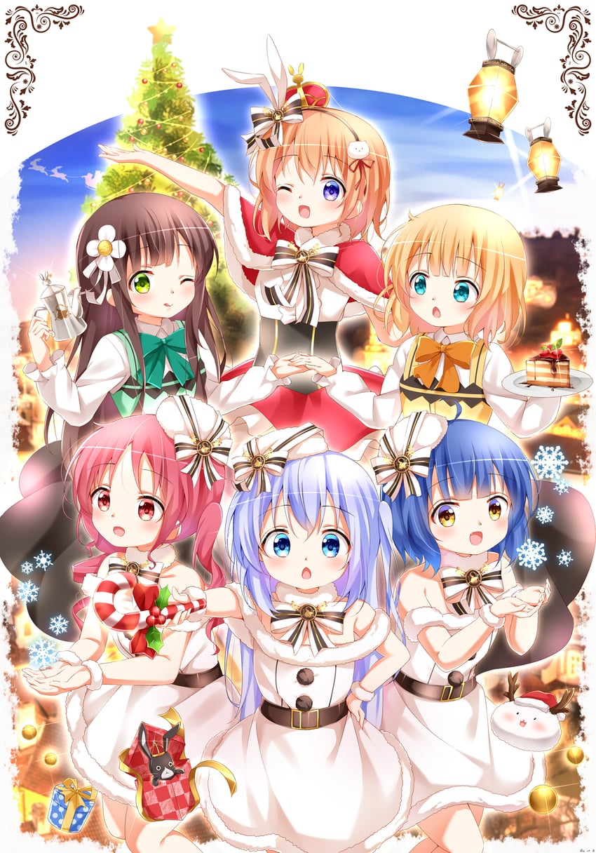 kafuu chino, hoto cocoa, kirima syaro, ujimatsu chiya, jouga maya, and 1 more (gochuumon wa usagi desu ka?) drawn by painter-lhb
