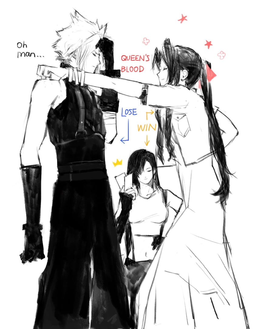 tifa lockhart, cloud strife, and aerith gainsborough (final fantasy and 3 more) drawn by cloud_virtu