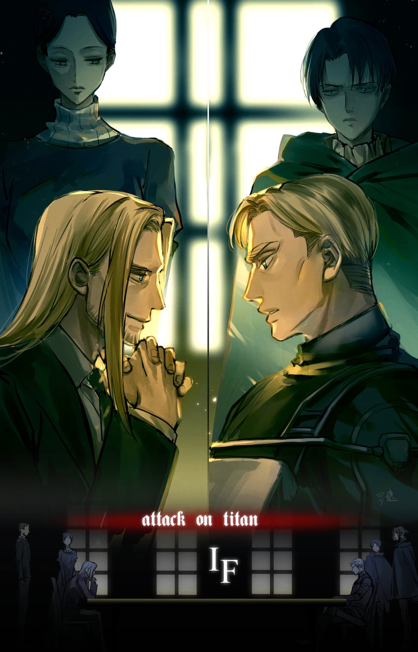 levi, erwin smith, lara tybur, and willy tybur (shingeki no kyojin) drawn by luo_jie