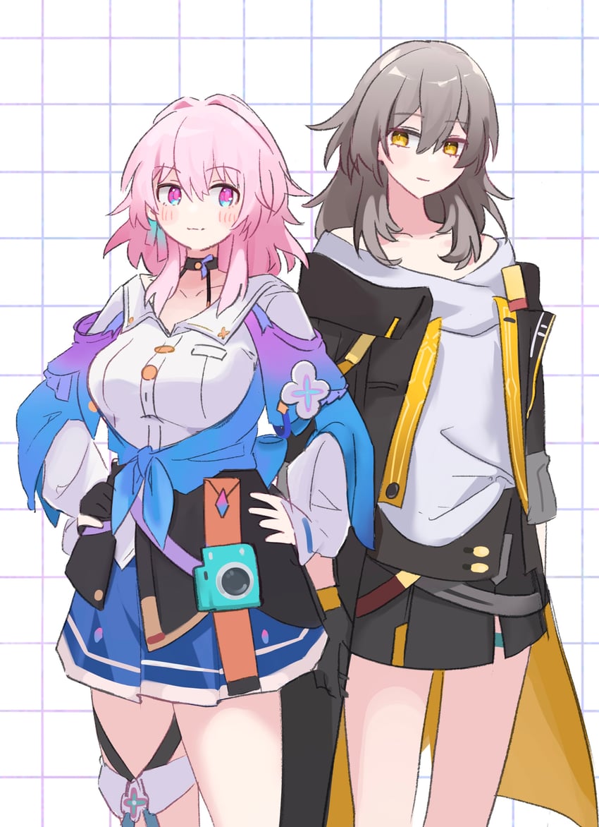 trailblazer, stelle, and march 7th (honkai and 1 more) drawn by piri