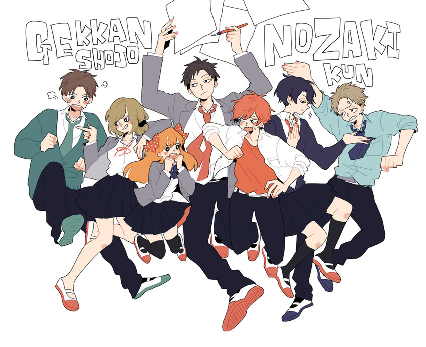 sakura chiyo, kashima yuu, nozaki umetarou, hori masayuki, mikoshiba mikoto, and 2 more (gekkan shoujo nozaki-kun) drawn by rikuwo