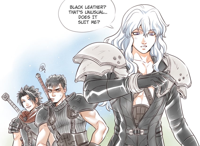 sephiroth, zack fair, guts, and griffith (final fantasy and 3 more) drawn by crylin6