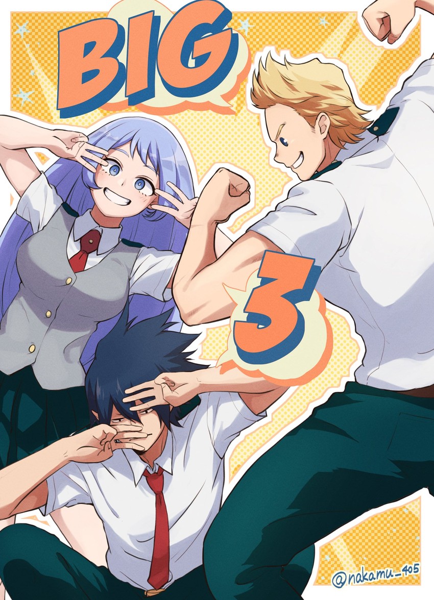 hado nejire, togata mirio, and amajiki tamaki (boku no hero academia) drawn by nakamu_405