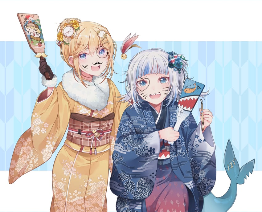 gawr gura, watson amelia, and smol ame (hololive and 1 more) drawn by mitsumine_(ookami_no_oyashiro)