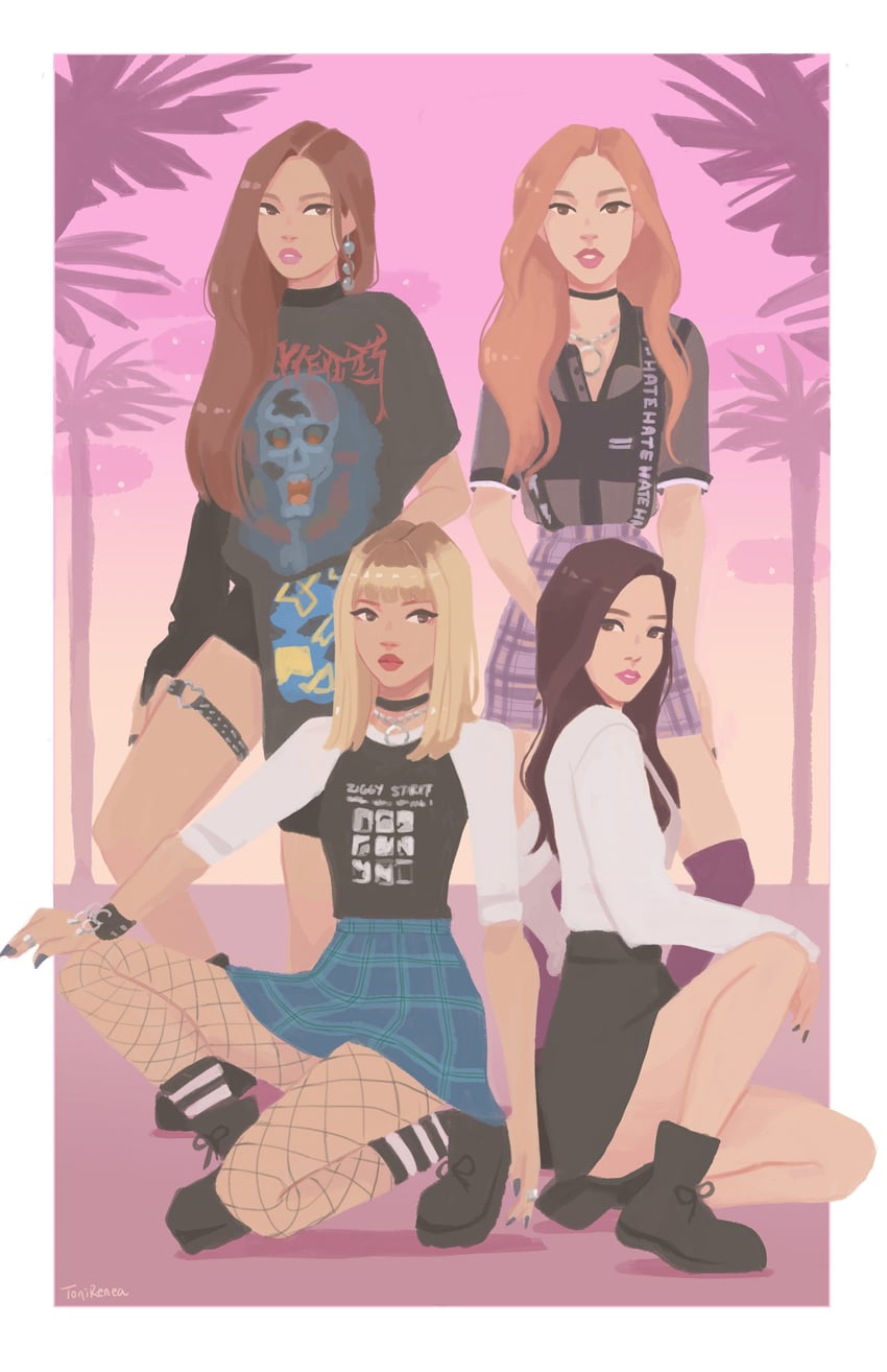 rose, lisa, jennie, and jisoo (real life and 1 more) drawn by tonireneaz