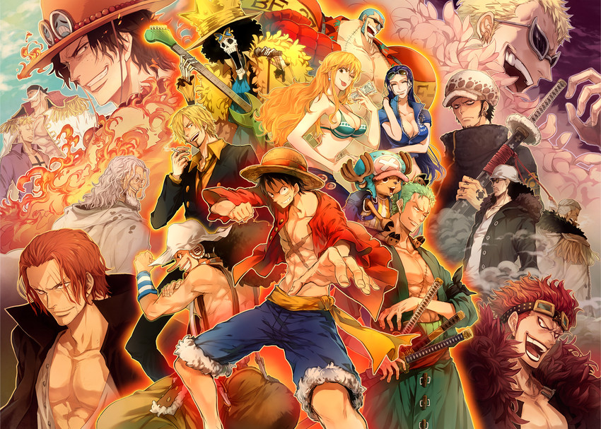 nami, monkey d. luffy, nico robin, roronoa zoro, sanji, and 14 more (one piece) drawn by geiyajin