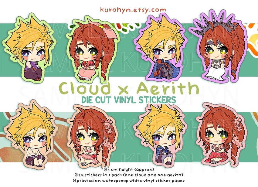 cloud strife and aerith gainsborough (final fantasy and 3 more) drawn by kurohyn