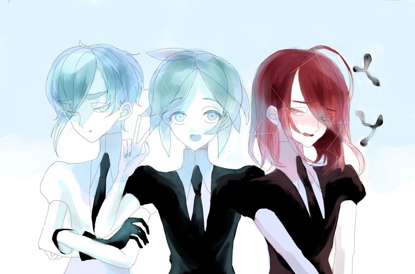 phosphophyllite, cinnabar, and antarcticite (houseki no kuni) drawn by mllk_c