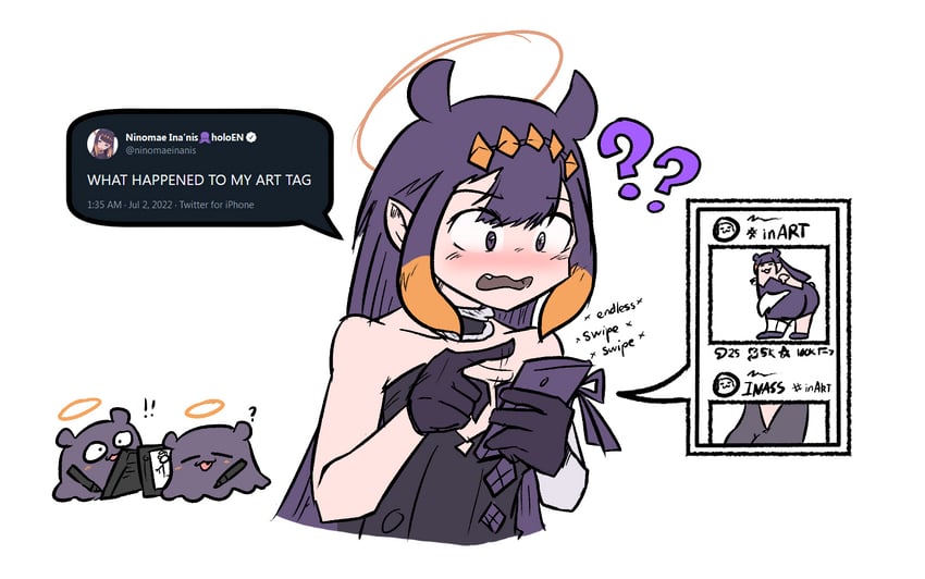ninomae ina'nis, takodachi, and grimace (hololive and 2 more) drawn by emeruga