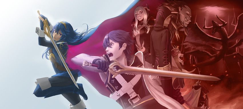 lucina, male robin, chrom, aversa, grima, and 3 more (fire emblem and 1 more) drawn by athenawyrm
