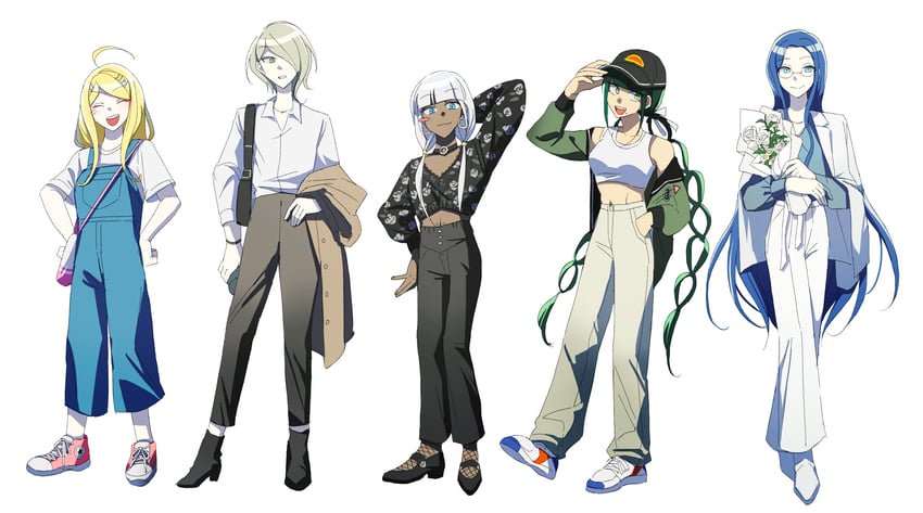 akamatsu kaede, yonaga angie, chabashira tenko, shirogane tsumugi, and tojo kirumi (danganronpa and 1 more) drawn by lull_brook_(brookuu)