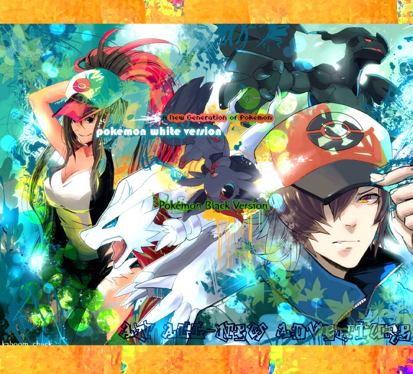 hilda, hilbert, zorua, reshiram, and zekrom (pokemon and 1 more) drawn by kab00m_chuck
