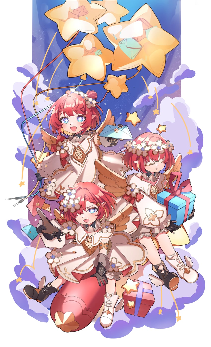 tribbie, trianne, and trinnon (honkai and 1 more) drawn by xi7o2