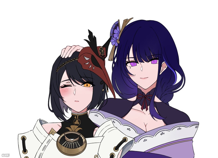 raiden shogun and kujou sara (genshin impact) drawn by nori_atk