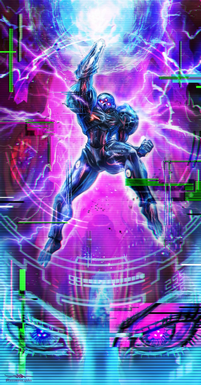 samus aran and dark samus (metroid and 1 more) drawn by yasukuni_kazumasa