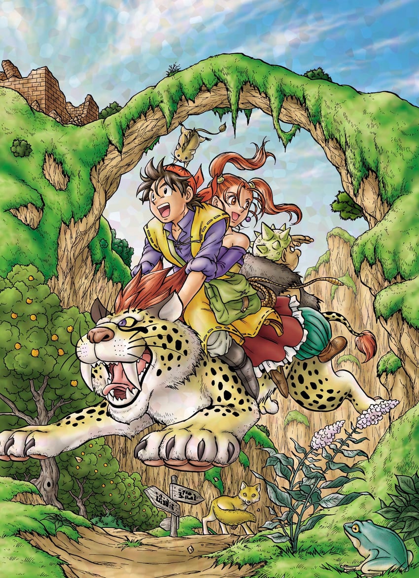 jessica albert, hero, yangus, munchie, and great sabrecat (dragon quest and 1 more) drawn by murakami_yumiko
