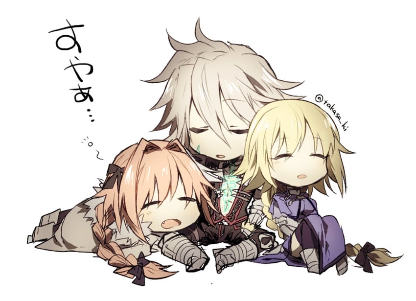 jeanne d'arc, astolfo, and siegfried (fate and 1 more) drawn by takasaki_(rock_rock)