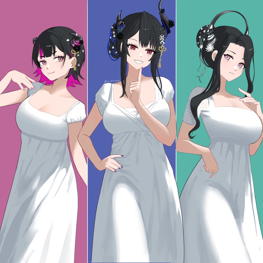 nerissa ravencroft, aradia ravencroft, and malpha ravencroft (hololive and 1 more) drawn by eneeues