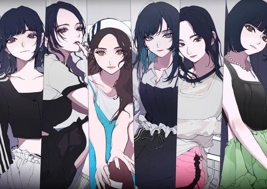 chando, kim chae-won, huh yun-jin, nakamura kazuha, miyawaki sakura, and 1 more (real life and 2 more) drawn by orihara_(ewkkyorhr)